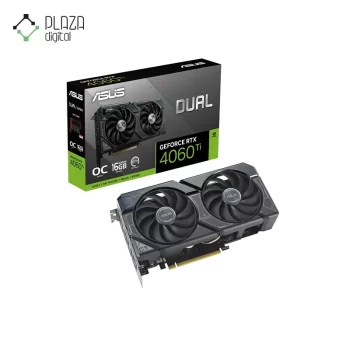 نمای اصلی کارت گرافیک dual geforce rtx 4060 ti oc edition 16gb gddr6 ایسوس