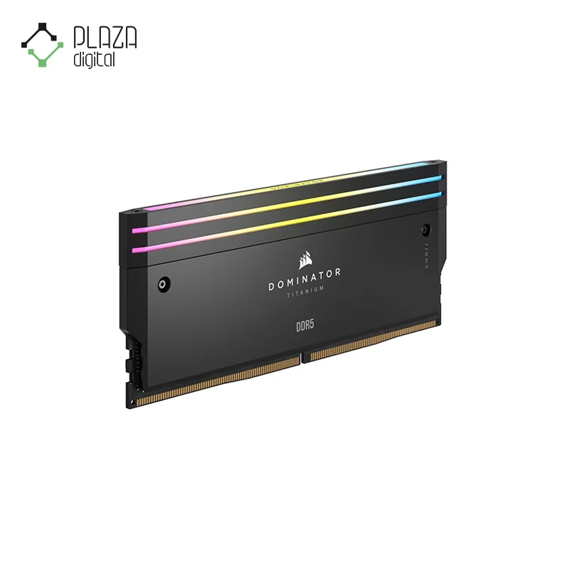 نمای راست رم دسکتاپ ddr5 دو کاناله 6400 مگاهرتز cl32 کورسیر مدل dominator titanium rgb ظرفیت 32 گیگابایت