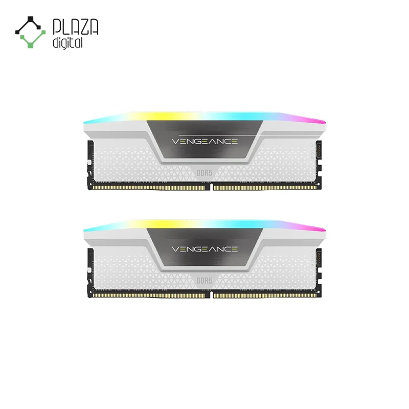 نمای اصلی رم دسکتاپ ddr5 دو کاناله 6000 مگاهرتز cl40 کورسیر مدل vengeance rgb white ظرفیت 64 گیگابایت