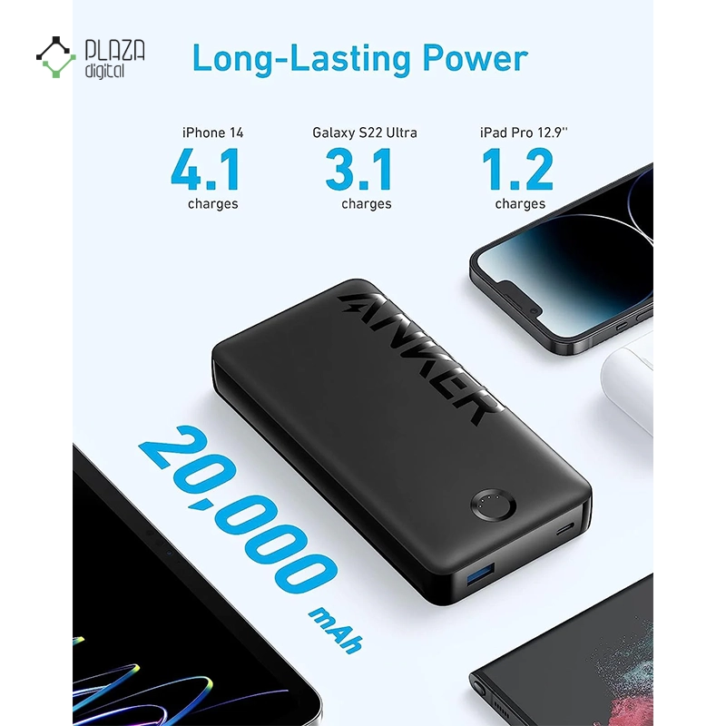 پاوربانک انکر 325 PowerCore 20K II مدل A1286 ظرفیت 20000 میلی آمپر مشکی پلازا دیجیتال