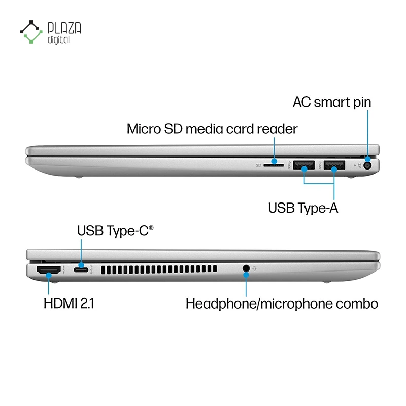 پورت های ارتباطی لپ تاپ اچ پی 14 اینچی مدل ENVY X360 14 ES1013DX Core 5 120U 8GB 1TB پلازا دیجیتال